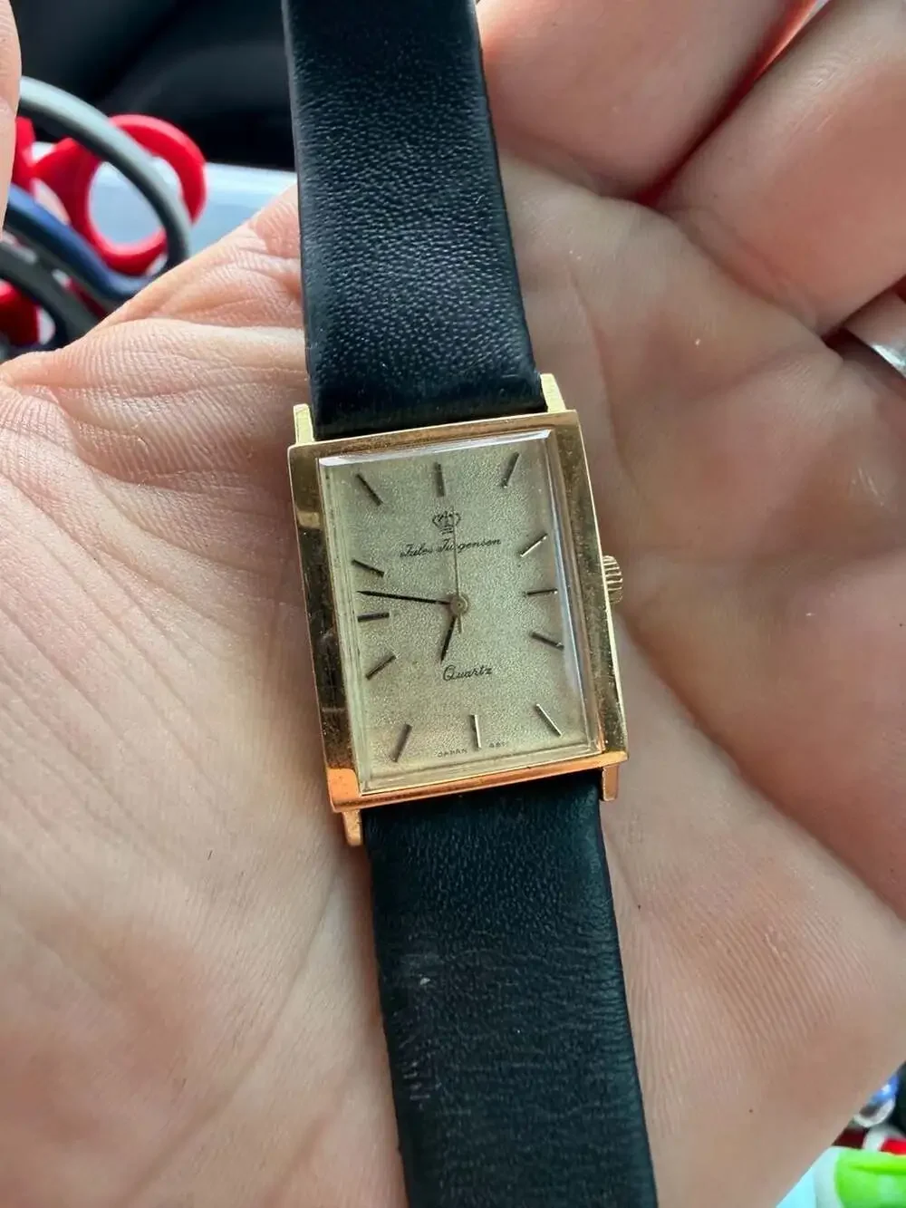Vintage Jules Jurgensen Gold Tone Rectangular Quartz Tank Watch